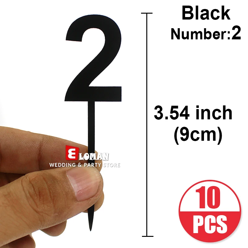 Black-number 2-10pcs С изображением пирожного на день рожденья номер Топпер ELOMAN золотистый Акриловый Торт Топ украшение в виде флага для мальчика и девочки День рождения Свадебные принадлежности - Цвет: Black-number 2-10pcs