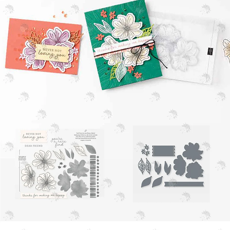Inked Flowers Leafs Metal Cutting Dies Clear Silicone Cling Stamps Set Diy Greeting Card Scrapbooking Decoration Embossing Molds | Дом и сад