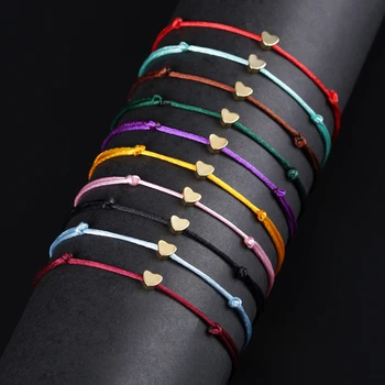 

Gold Color Heart Hematite Energy Stone Charm Handmade Multicolor Silk Cord Rope Adjustable String Bracelets For Women Girl