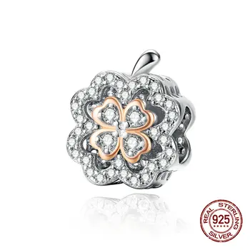

fit original Pandora charm bracelet pendant 925 sterling silver clover clear CZ beads women jewelry making
