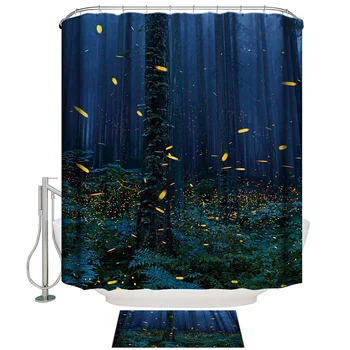 

Misty Forest With Yellow Flares Shower Curtain Set Bathroom Decor