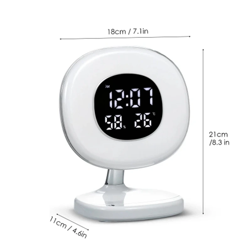 Led Wake Up Light Alarm Clock Table Lamp with 5 Light Modes Sunrise Simulation Snooze Function for Kids Heavy Sleepers Temperatu