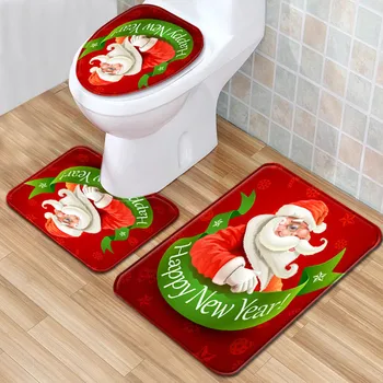 

Christmas Series Bathroom Floor Mat Exquisite Print Three-Piece Toilet Mat Toilet Seat Cover Bathroom Accessories Sets