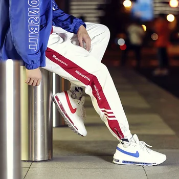 

Japanese Hip Pop Men's Long Patchwork Reflective Track Pants Joggers Elastic Waist Side Striped instragram Sweat Pants Trousers