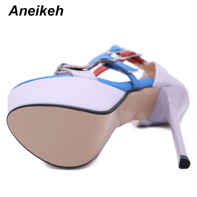 Aneikeh/модные женские разноцветные босоножки; летние туфли; пикантные женские туфли на платформе и высоком каблуке-шпильке; sandalia feminina; туфли-лодочки; Размеры 35-40