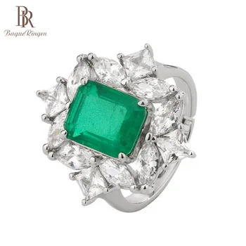 

Bague Ringen Luxury Emerald Ring for Women Silver 925 Jewelry Geometry Gemstones Zircon Trendy Female Anniversary Gift Wholesale