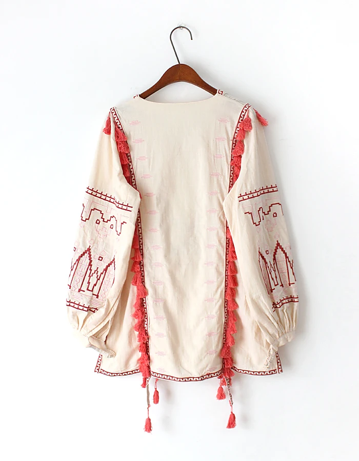 GypsyLady/Хлопковые блузки с цветочной вышивкой, рубашка, осенняя винтажная туника с длинными рукавами в стиле бохо, хиппи, этнический Топ