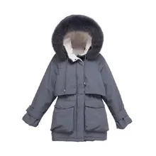 Женская куртка-пуховик средней длины с новым рисунком, легкая модная плотная куртка с большим шерстяным воротником