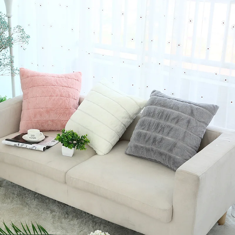 

Soft Plush Striped Cushion Cover Comfortable Solid Pillowcase Home Winter Luxury Decor for Sofa Couch 45*45 Living Room Bedroom