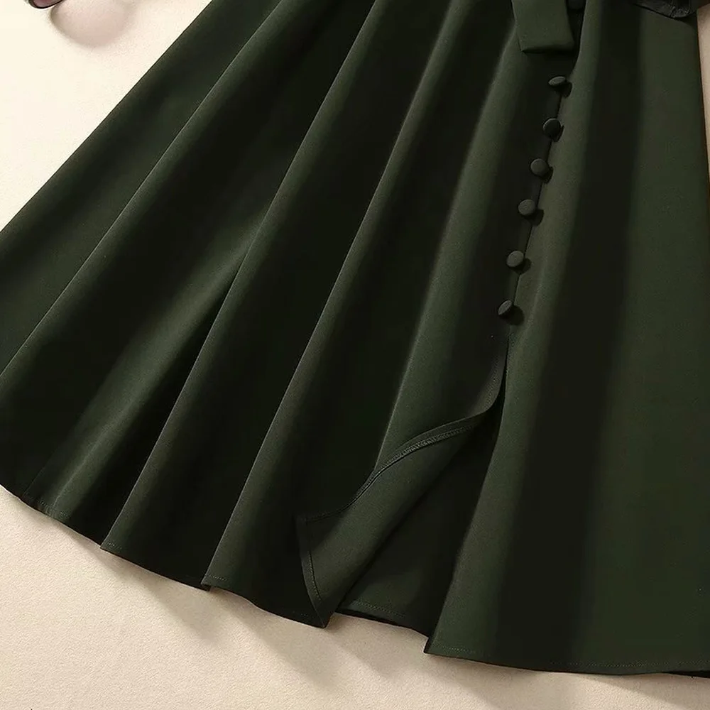 Wholesale Price ExeGs Princess Women's Dress 2020 Spring Fashion Office Lady O Neck Tunic Buttons Up Long Sleeve Mid Calf Length Army Green Dress Wholesale Price ExeGs Princess Women's Dress 2020 Spring Fashion Office Lady O Neck Tunic Buttons Up Long Sleeve Mid Calf Length Army Green Dress