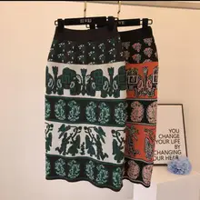 Корейская мода, эластичная талия, буквенный принт, тонкая трикотажная юбка, осень и зима, новые юбки средней длины