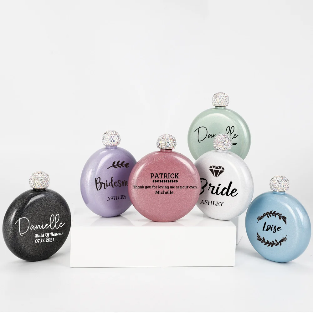 Personalized Stainless Steel Rhinestone Hip Flask Wedding Gift Custom Hip Flasks Bridesmaids Bride Hen Party Gifts For Guests