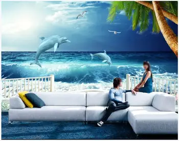 

Custom photo wallpaper for walls 3 d wall murals wallpaper Sea Dolphin Tree HD 3D TV Background Wall papers home decor