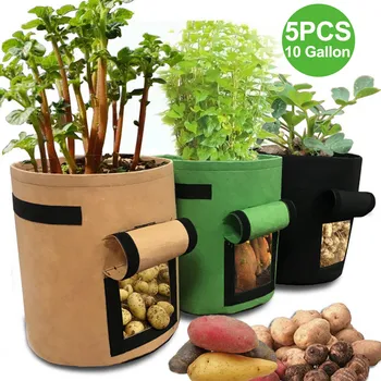 

Behogar 5pcs 10 Gallon Plant Grow Bag Round Potato Grow Bags Planting Pouch Container Planter for Vegetable Garden Bag Seedling