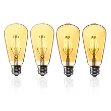 E27 ST64 4W Золотая крышка диммируемая лампа edison Ретро винтажная лампа на светодиодных нитях лампа AC110/220 V