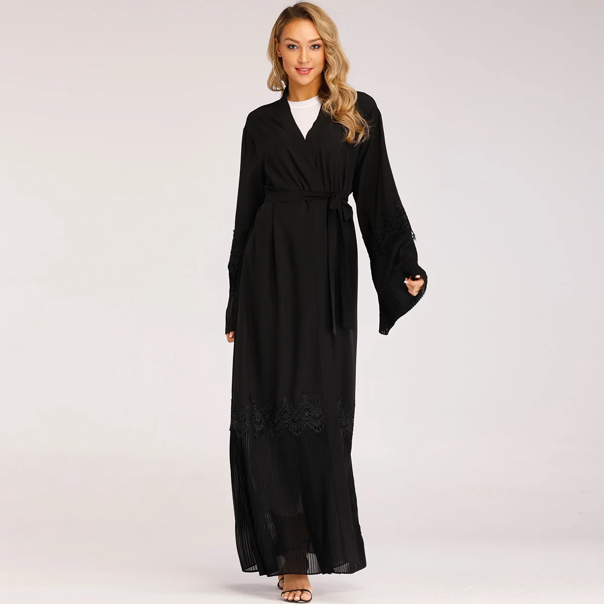 Женская Турецкая мусульманская одежда Caftan Дубай Djellaba abaya кимоно кафтан Малайзия плиссированный мусульманский кардиган платье хиджаб abaya s
