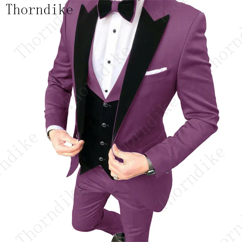 Thorndike, желтый, красный, синий, фиолетовый деловой мужской костюм, обычные смокинги, костюмы из 3 предметов, мужской костюм(пиджак+ жилет+ штаны