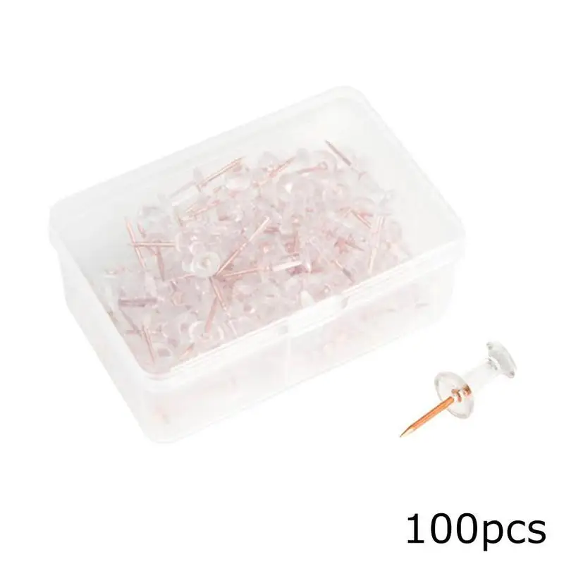 

100pcs Transparent Push Pins Thumbtack Rose Gold Thumbtacks Decorative Board Pins Drawing Photo Wall Studs Office School Supplie