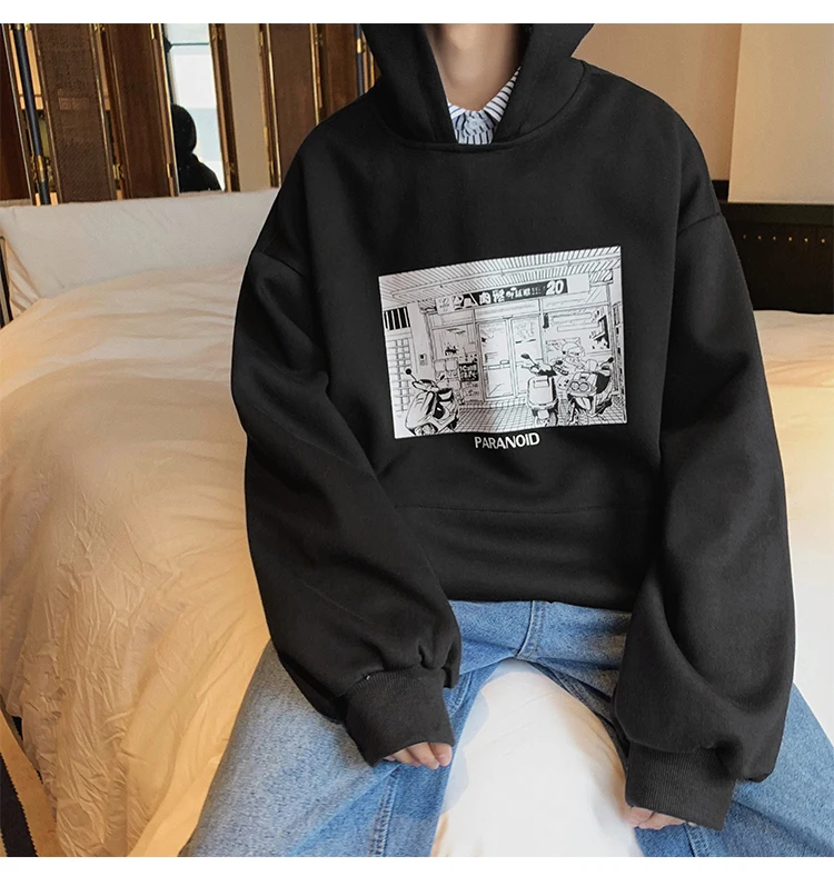 Spring And Autumn Korean-style BF Hip Hop False Printed Hooded Hoodie Men's-INS Hong Kong-Style Loose-Fit Hoodie Men's Two-Piece