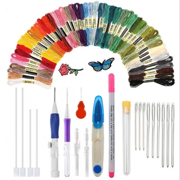 

Colorful Embroidery Exquisite Pen Punch Needle Embroidery Pen Set Craft Tool 50 Colors Threads for Embroidery Threaders Knitting