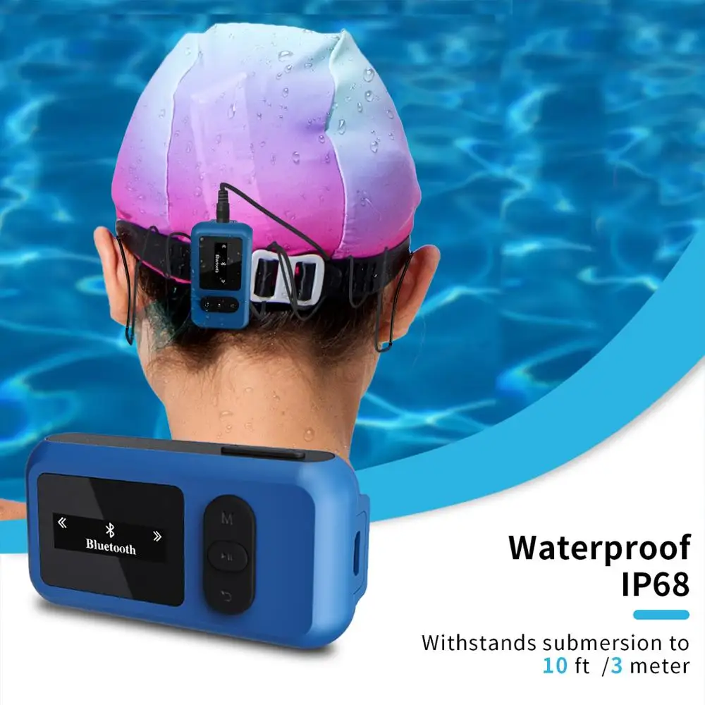 Reproductor de MP3 impermeable para natación, auriculares para jugadores, submarinismo, música, pantalla táctil, IP68, Radio FM, podómetro, USB, 16GB