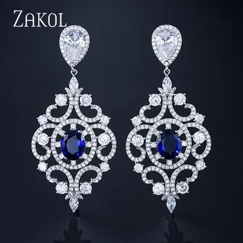 

ZAKOL Elegant Chandelier AAA+ Cubic Zirconia Big Crystal Bridal Dangle Earring for Women Luxury Bridal Wedding Jewelry FSEP2320