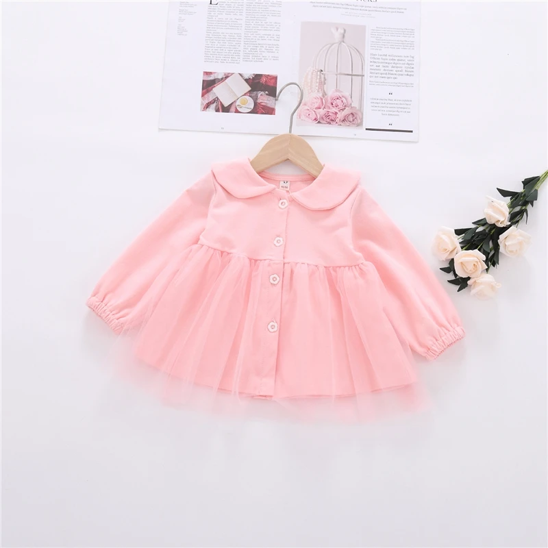 

DAILOU Girls Dress Solid Color Bubble Sleeve Lapel Pleated Dress Girls Korean Version Dress Spring Autumn Kid Girls Dresses 2020