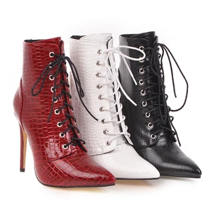 Botines de lujo para mujer, botas blancas y rojas de 10cm, zapatos puntiagudos con estampado de cocodrilo burdeos, color dorado, 2020