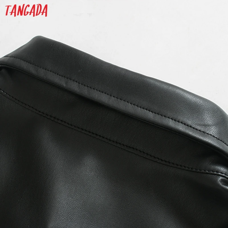 Tangada женское платье-рубашка из искусственной кожи с поясом и длинным рукавом в стиле ретро элегантное женское черное мини-платье vestido JE110