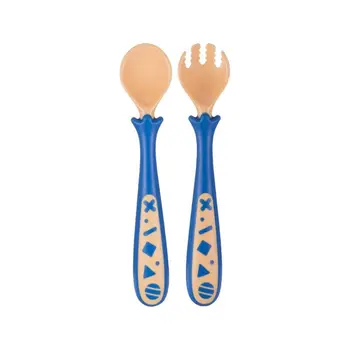 

Baby Utensils Feeding Spoon Fork Set Travel Safe Case Toddler Babies Easy Grip Heat-Resistant Children Feeding Training Spoon