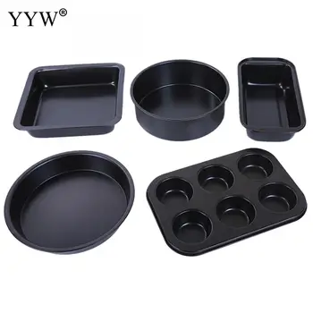 

5pcs Carbon Steel Bakeware Cake Mold Grade Baking Pans Round Cake Cupcake Pan Loaf Bread Pan Muffin Pans Cake Decorating Tools