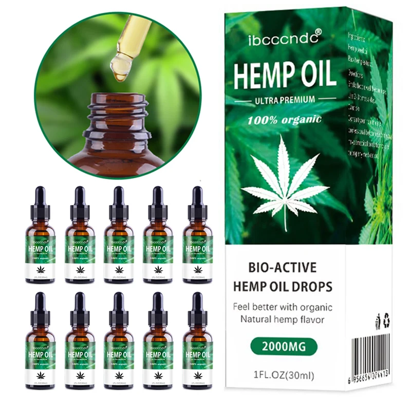 

10Pcs 100% Organic Hemp Oil 2000mg Bio-active Hemp Seeds Oil Extract Drop for Pain Relief Reduce Anxiety Better Sleep