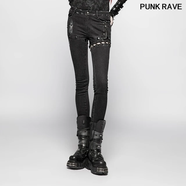 Expectativa Contribuir Cercanamente Rock Heavy Metal-pantalones vaqueros de estilo Industrial para mujer, ropa  de calle Punk con cordones desgastados, WK-349XCF PUNK RAVE _ - AliExpress  Mobile