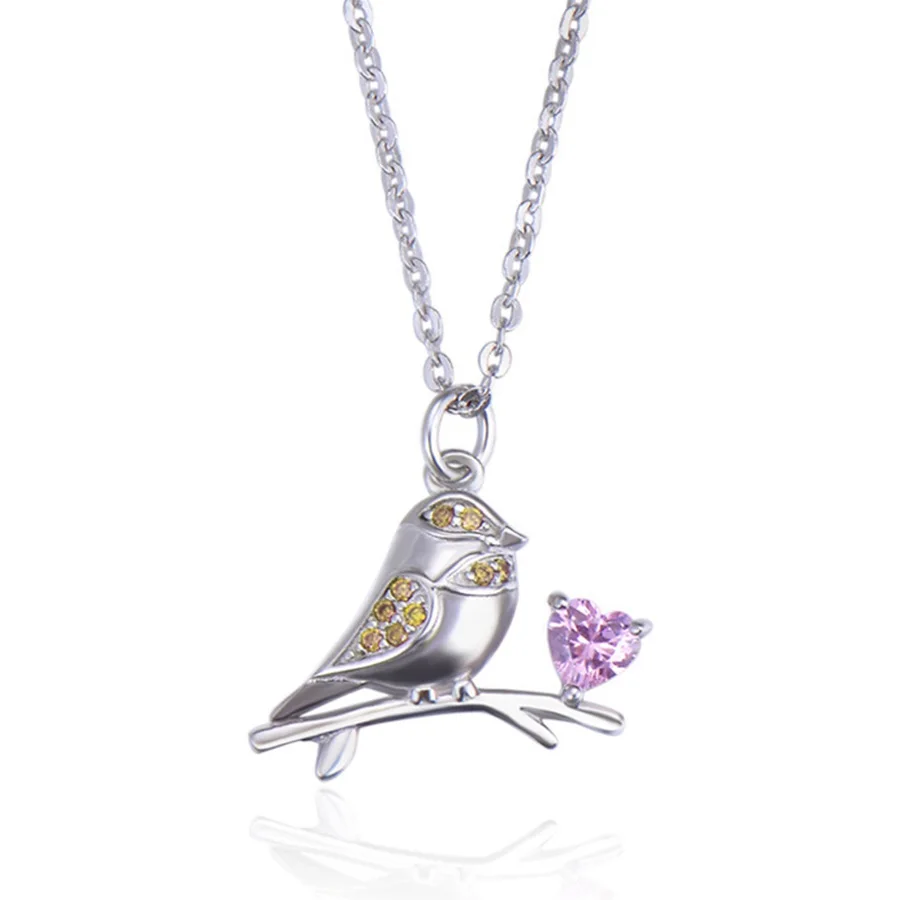 

Ожерелье с подвеской с птицами и розовым цирконом, модная цепочка из звеньев, модные ювелирные изделия в стиле Ts, Подарочная бижутерия из стерлингового серебра 925 пробы