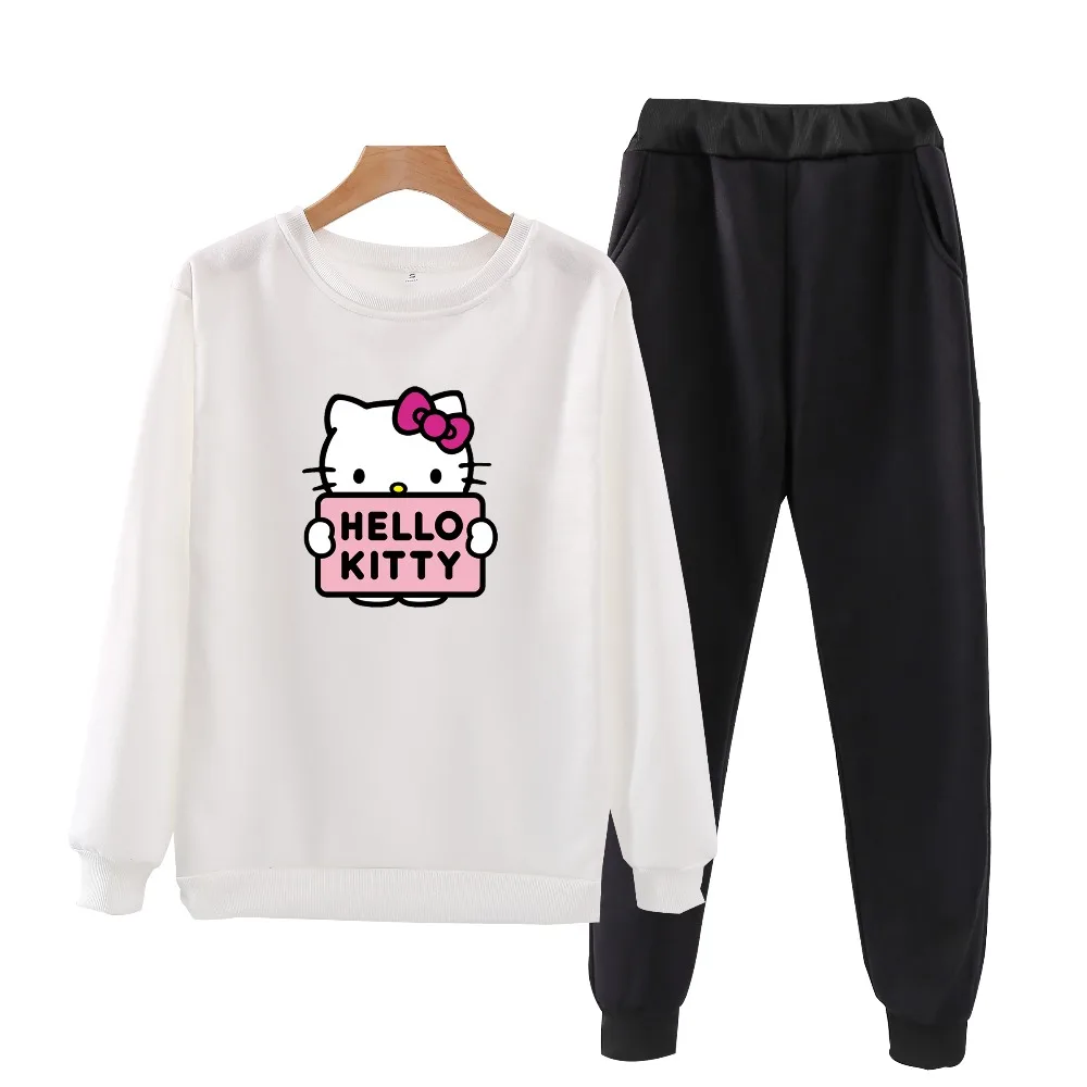 P106 осенний спортивный костюм hello-kitty, толстовки с длинными рукавами, комплект из 2 предметов, повседневный спортивный костюм, женский спортивный костюм