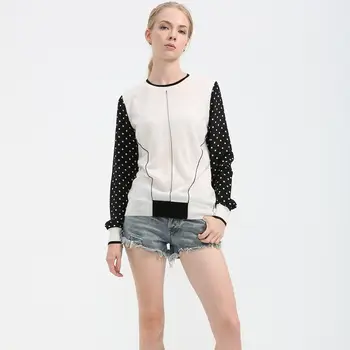 

New Chiffon dot sleeve splicing wool sweater