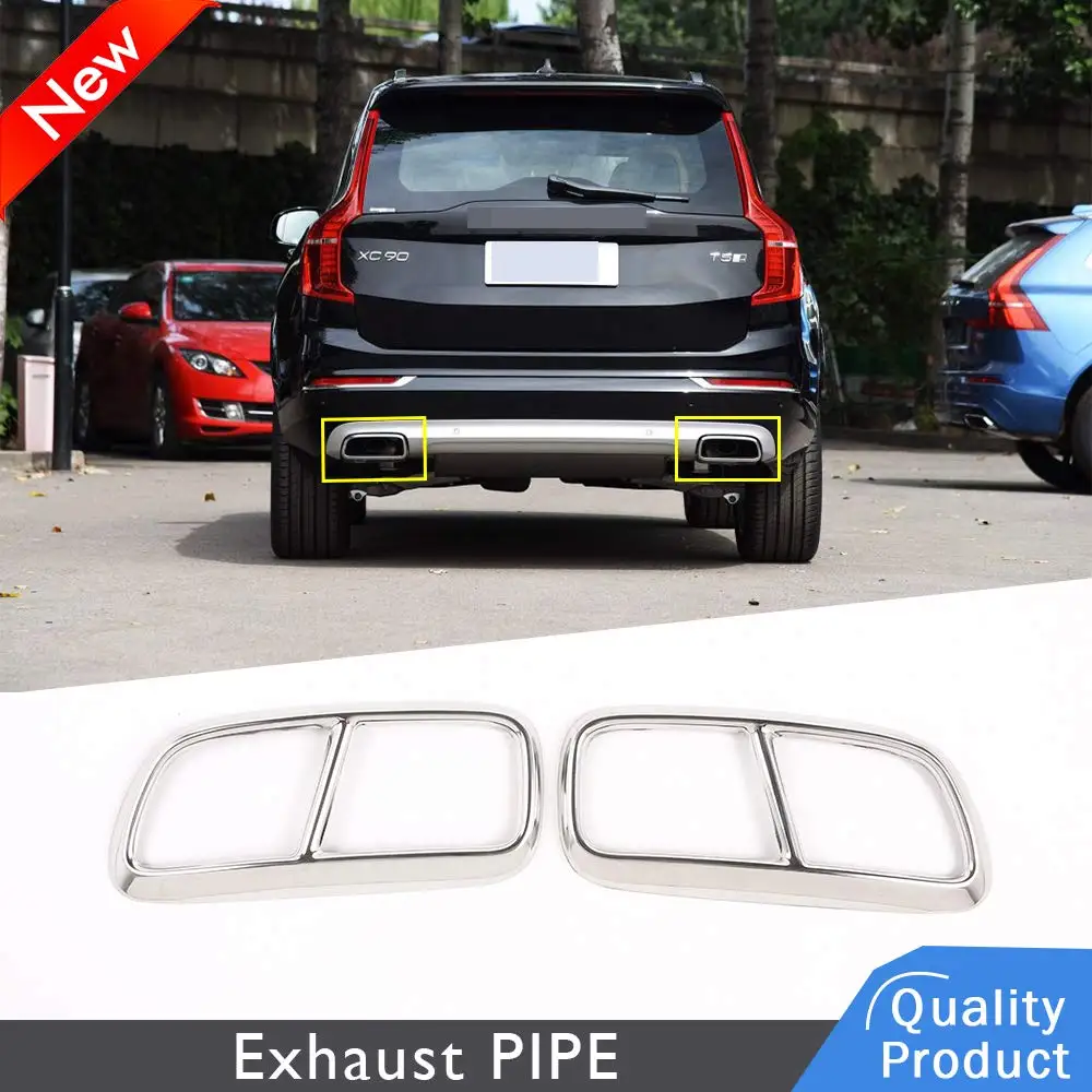 

2Pc/set Car Chrome Stainless Steel Exhaust Pipe Cover Trim For Volvo XC90 2017-2019