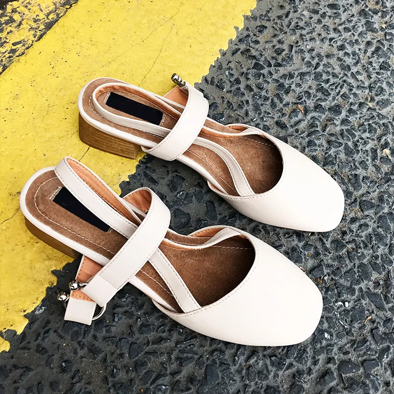 

1508 Square Head Chunky-Heel Sandals 3 Centimeter with High 34-39 Apricot And Khaki