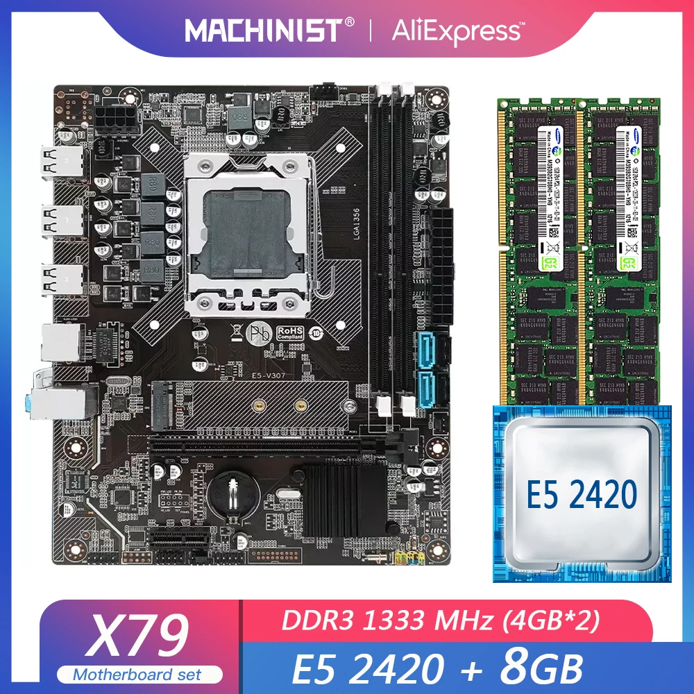 E5 X79 LGA 1356 motherboard set kit with Intel Xeon E5 2420 CPU 8GB(2*4GB) DDR3 ECC REG RAM Mico-ATX NVME M.2 SSD E5-V304
