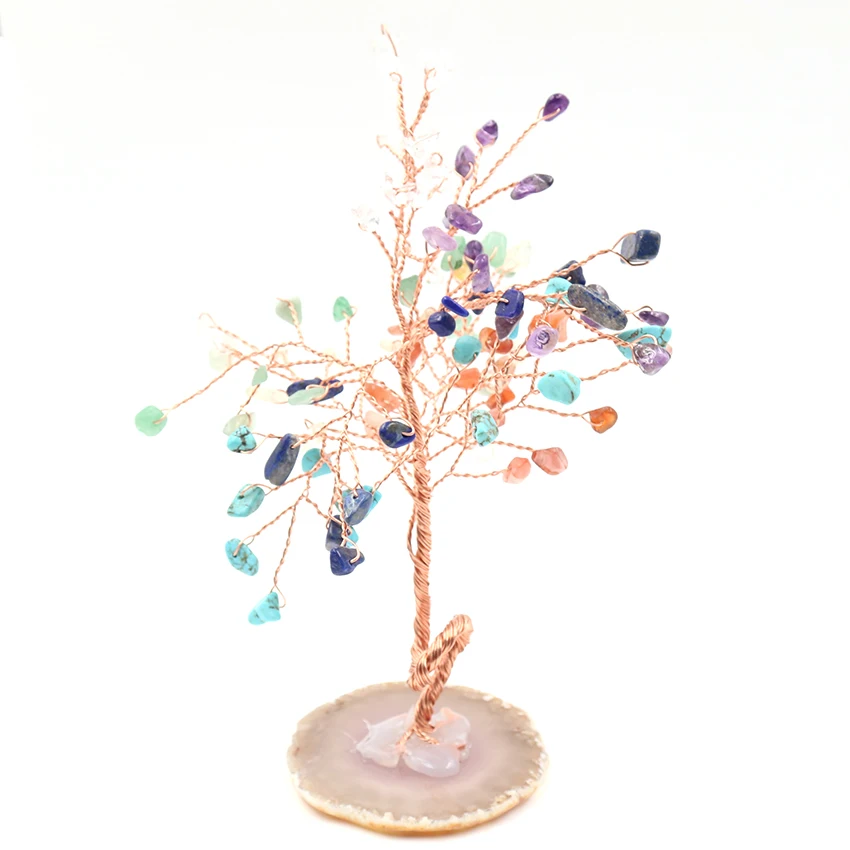 

FYSL Copper Wire Wrap Tree of Life Irregular Shape Many Colors Stone Pendant Healing Chakra Trendy Jewelry