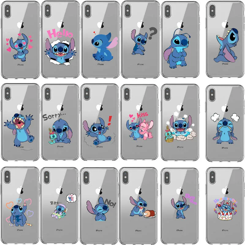

Bonito do Ponto Emoji Stitch Soft Claro Caso de Telefone de silicone Para iPhone 4 5 6 7 8 X Plus Fundas Tampa Traseira Coque