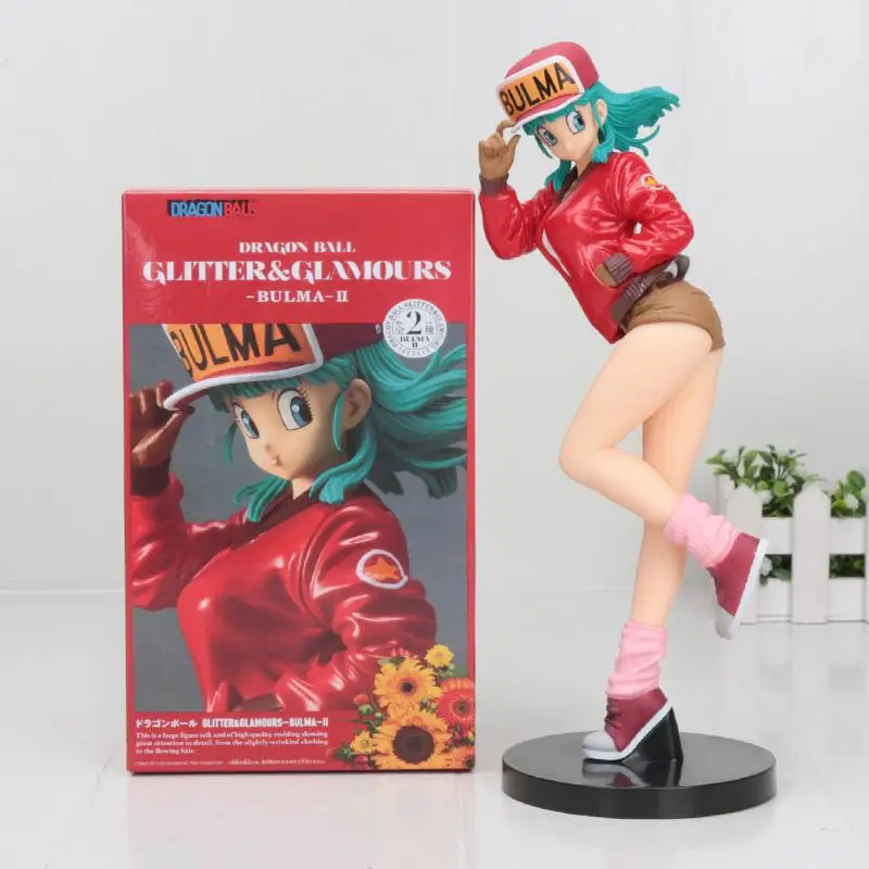 Dragon Ball Z рисунок блеск и гламурный Bulma Lunchi Ranchi коллекция экшн-фигурки Аниме Драконий жемчуг зет игрушечные модельки подарок 24 см - Цвет: red Bulma box