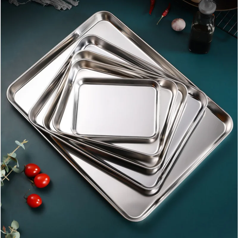 Rectangle Storage Trays Stainless Steel Household Steamed Sausage Dish Fruit Water Bread Pan Kitchen Baking Pastry Shallow Plate 3