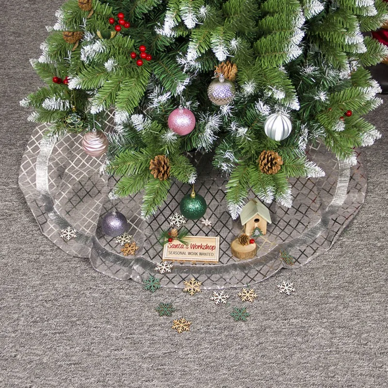 Рождественские праздничные украшения, тканевая юбка с деревом, Серебряное украшение в клетку, Милая юбка с деревом, рождественские украшения для дома