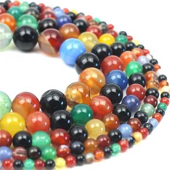 

Oameusa Natural Round Colored Agates Stone Beads Loose Beads DIY Earrings Rings Charms Necklace For Women 4mm 6mm 8mm 10mm 12mm