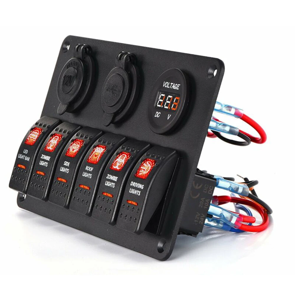 Авто морской катер 6-Gang кулисный переключатель Панель 12V Водонепроницаемый Встроенный светодиодный красная индикаторная лампа автомобиля Настенные Переключатели Реле