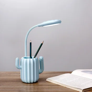

Cactus Pen Holder Table Lamp LED Desktop Eye Protecting Lamp Rechargeable Reading Light Bedside Night Light Desk Light