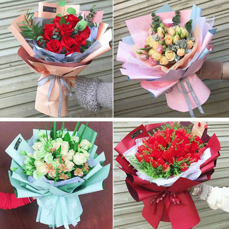 Set di 20 fogli di carta da regalo per fiori fronte-retro, bicolore, impermeabile, per bouquet coreano, all'ingrosso  15