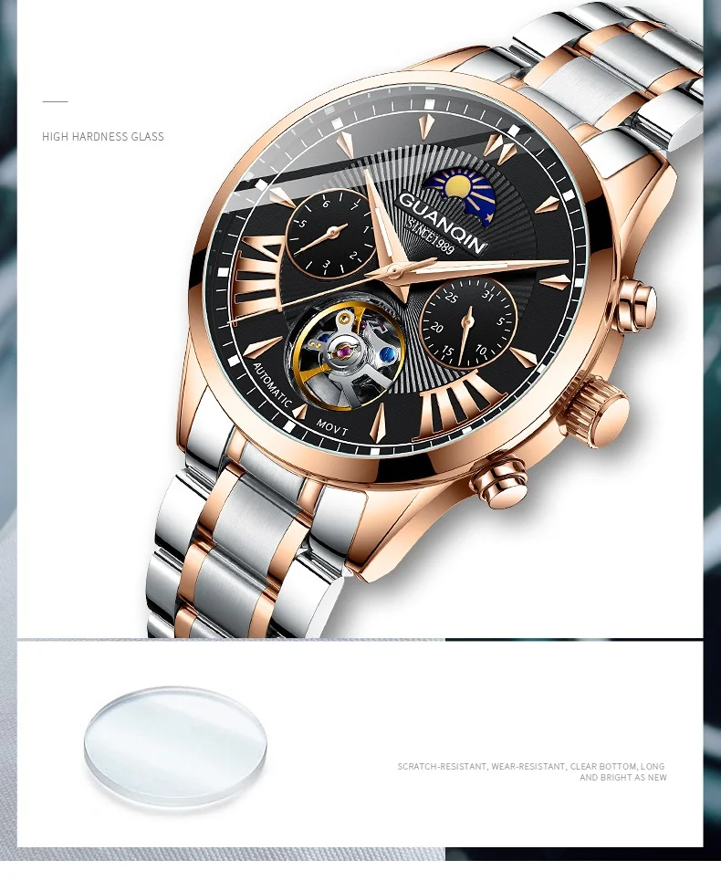 Automatic Watch Man GUANQIN GJ16120 Mens Watches Top Brand Luxury Mechanical Watch Moon Phase 50m Waterproof Tourbillon Date New (13)