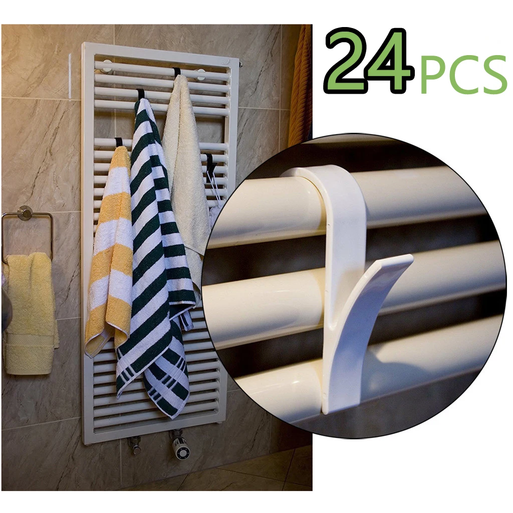 

24pcs High Quality Hanger For Heated Towel Radiator Rail Bath Hook Holder Clothes Hanger Percha Plegable Scarf Hanger white MF